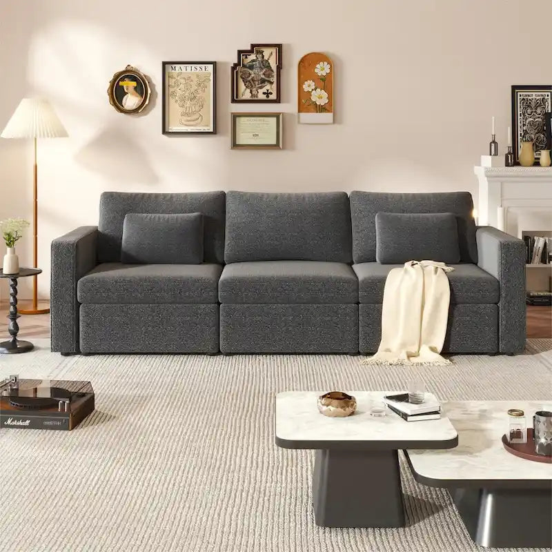 Modern Cotton Linen L-Shape Sectional Sofa, Oversized Upholstery Sectional Sofa, Chaise Couch with Storage Ottomans for Living R
