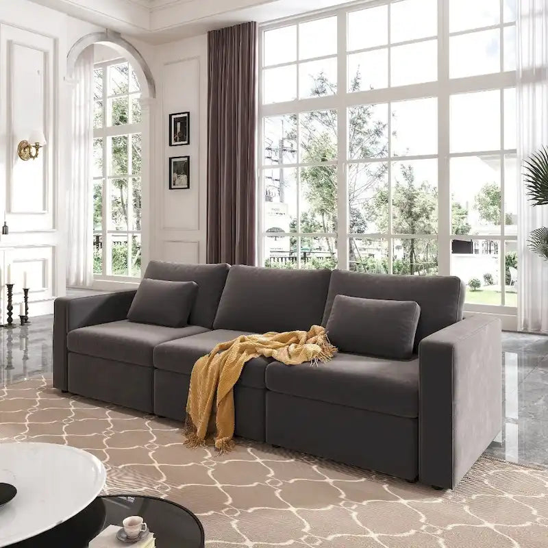 Modern Cotton Linen L-Shape Sectional Sofa, Oversized Upholstery Sectional Sofa, Chaise Couch with Storage Ottomans for Living R