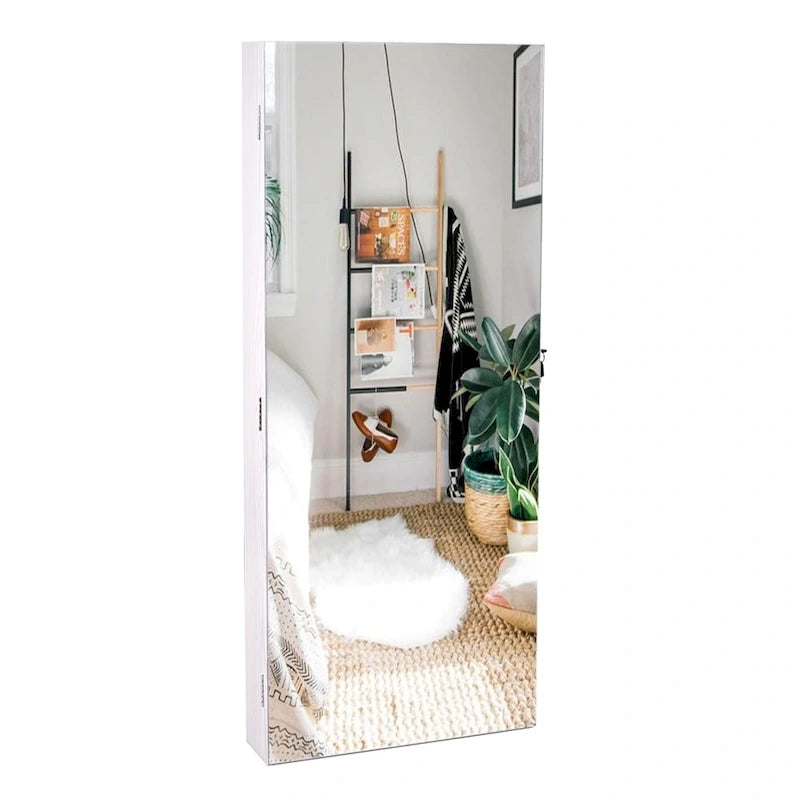 The Whole Surface PVC Film Wall Hanging Door With Lock Jewelry Cabinet Fitting Mirror Cabinet White