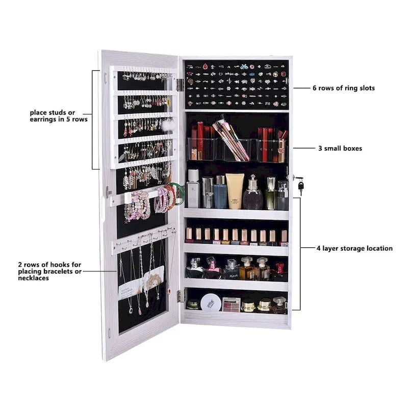 The Whole Surface PVC Film Wall Hanging Door With Lock Jewelry Cabinet Fitting Mirror Cabinet White