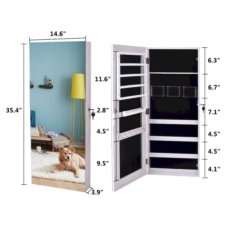 The Whole Surface PVC Film Wall Hanging Door With Lock Jewelry Cabinet Fitting Mirror Cabinet White