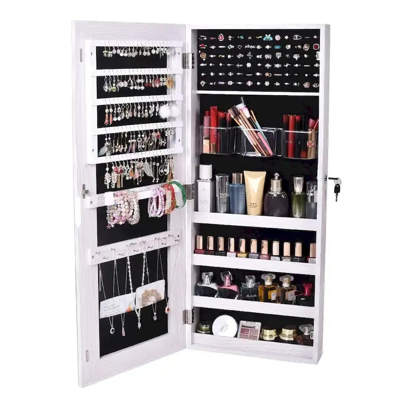 The Whole Surface PVC Film Wall Hanging Door With Lock Jewelry Cabinet Fitting Mirror Cabinet White