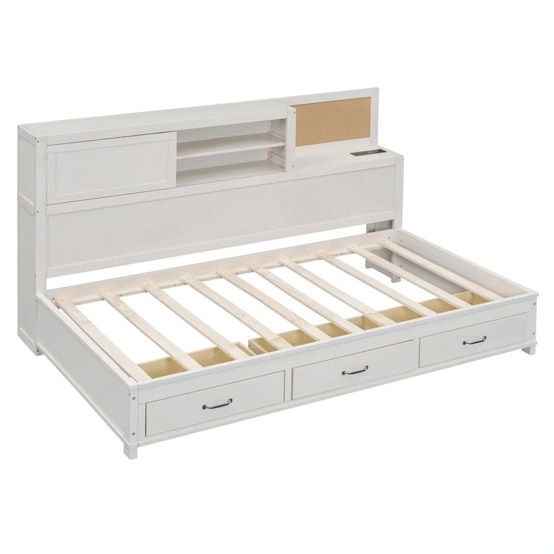Twin Size Wooden Daybed with 3 Drawers and USB Ports