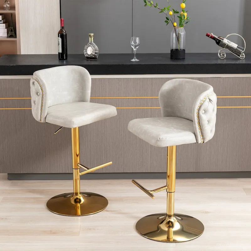 Modern Upholstered Bar Stools with the whole Back Tufted Swivel Barstools Adjusatble Seat Height