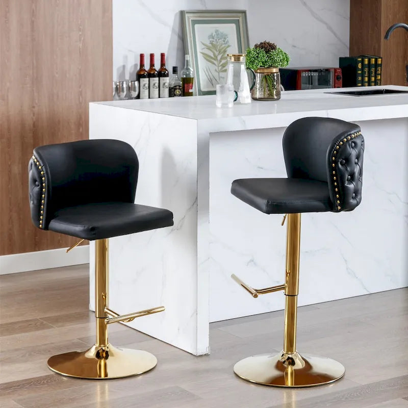 Modern Upholstered Bar Stools with the whole Back Tufted Swivel Barstools Adjusatble Seat Height