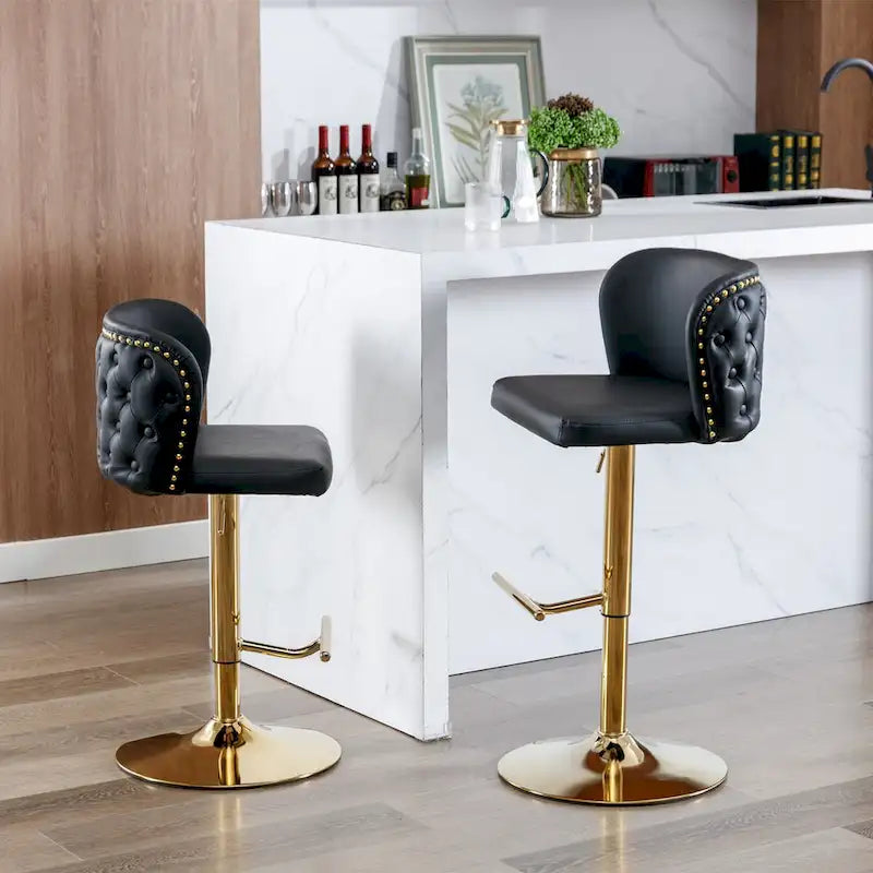 Modern Upholstered Bar Stools with the whole Back Tufted Swivel Barstools Adjusatble Seat Height