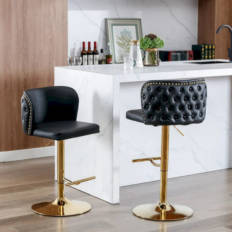 Modern Upholstered Bar Stools with the whole Back Tufted Swivel Barstools Adjusatble Seat Height