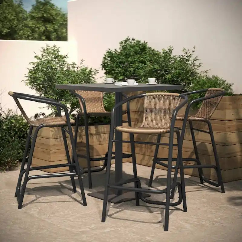Commercial Indoor-Outdoor Rattan Restaurant Barstool with Aluminum Frame-Set of 4