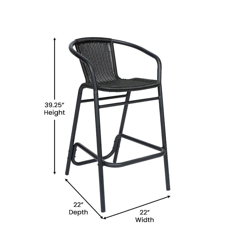 Commercial Indoor-Outdoor Rattan Restaurant Barstool with Aluminum Frame-Set of 4