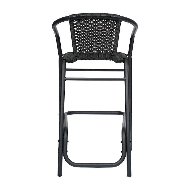 Commercial Indoor-Outdoor Rattan Restaurant Barstool with Aluminum Frame-Set of 4