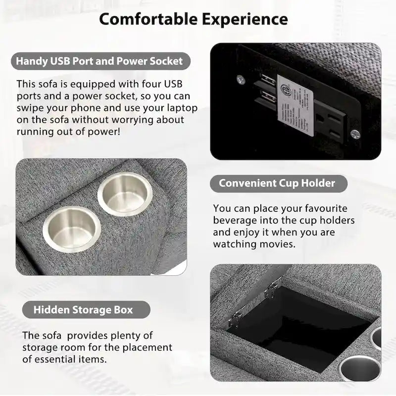 104 Power Recliner Corner Sofa Home Theater Reclining Sofa Sectional Couches with Storage Box, Cup Holders, USB Ports