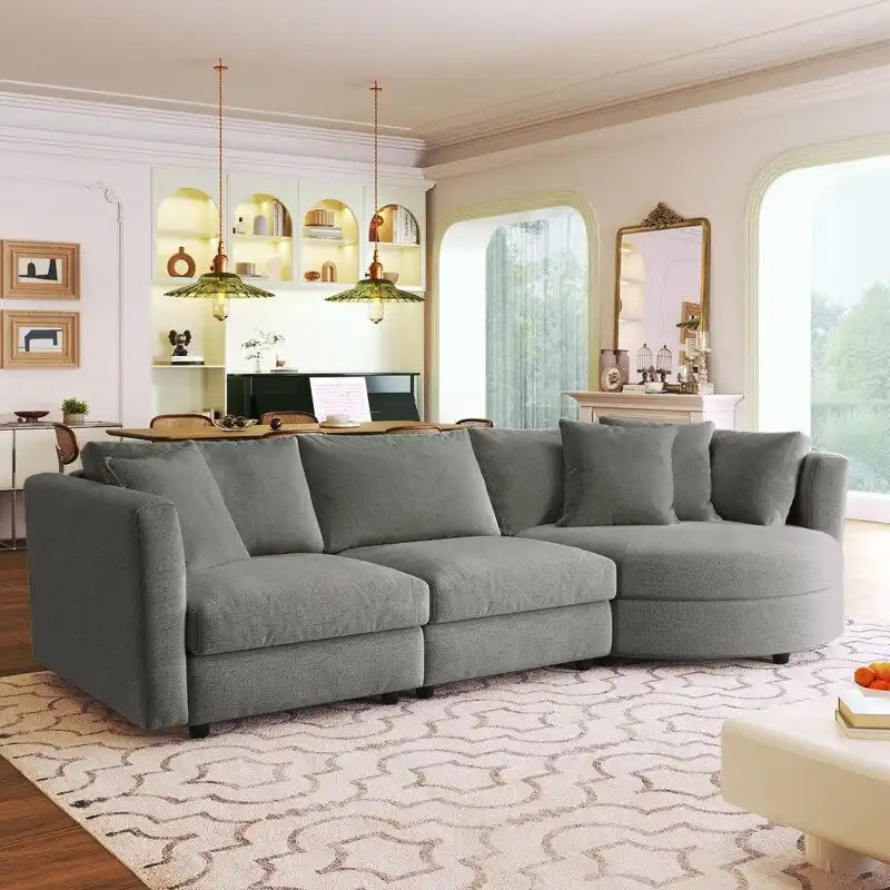 Modern Cushioned Combination Sofas with 3 Pillows and Curved Seat