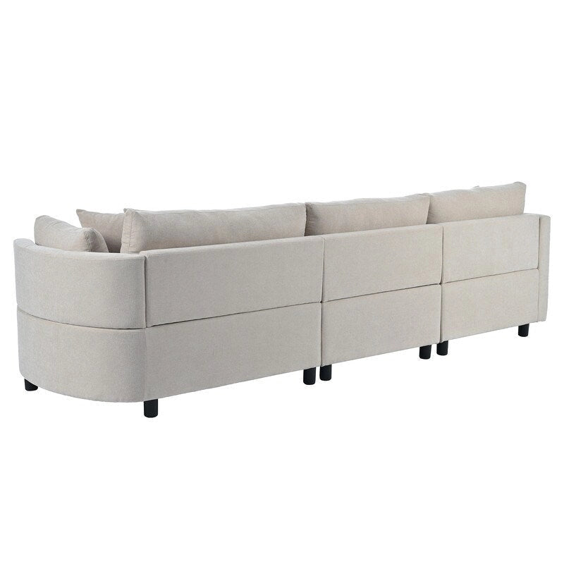 Modern Cushioned Combination Sofas with 3 Pillows and Curved Seat