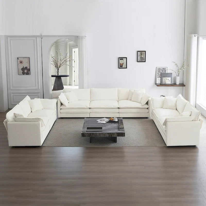 3-Piece Sofa Set Oversized Sofa Comfy Chenille Deep Seat Sofa Couch with 2 Loveseat and 3 Seater Sofa