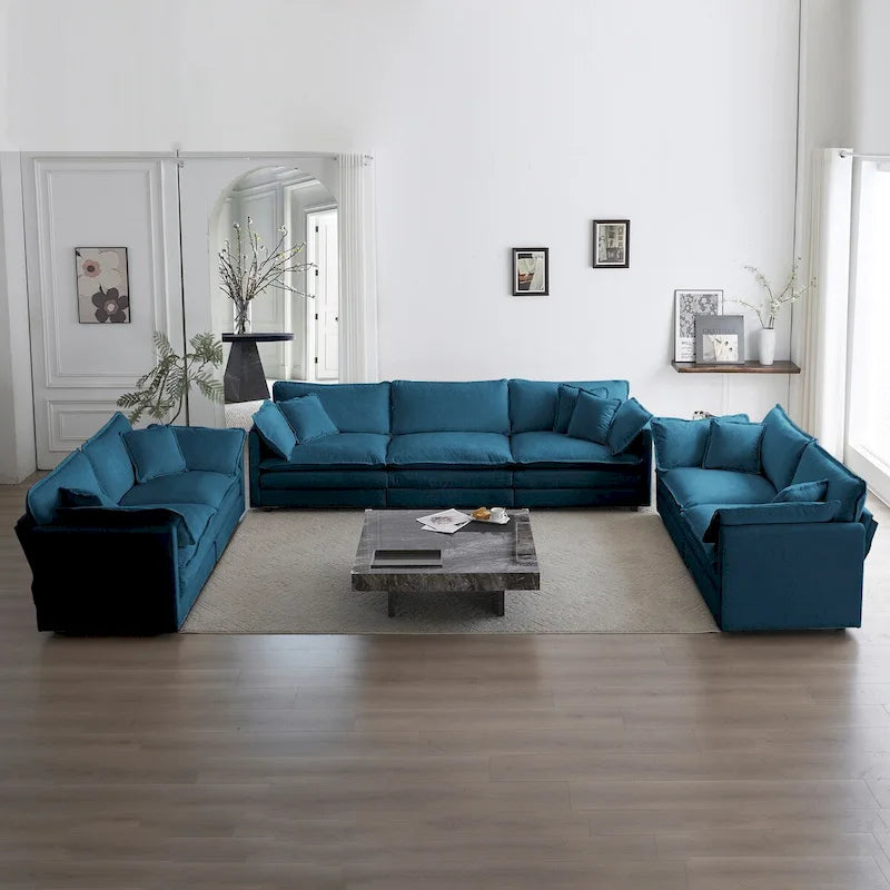 3-Piece Sofa Set Oversized Sofa Comfy Chenille Deep Seat Sofa Couch with 2 Loveseat and 3 Seater Sofa