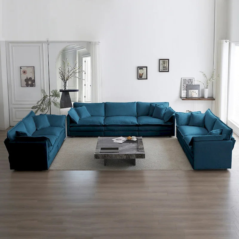 3-Piece Sofa Set Oversized Sofa Comfy Chenille Deep Seat Sofa Couch with 2 Loveseat and 3 Seater Sofa
