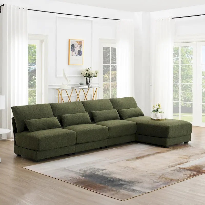 Oversized Deep Seat Sectional Sofa with Reversible Chaise,Convertible L-shaped Couch,Green