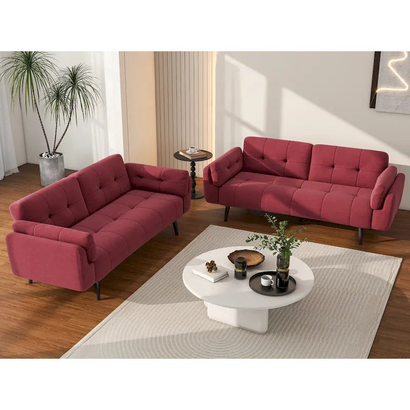 2Set Futon Convertible Sofa Bed Adjustable Reclining Sleeper