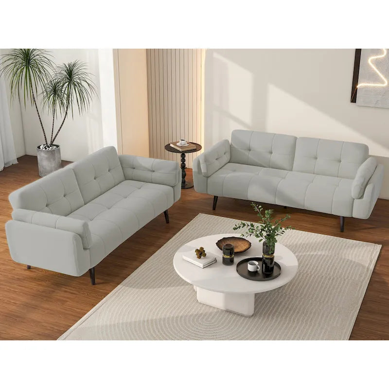 2Set Futon Convertible Sofa Bed Adjustable Reclining Sleeper