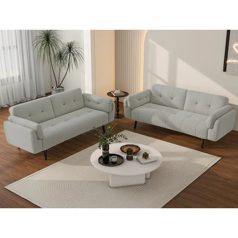 2Set Futon Convertible Sofa Bed Adjustable Reclining Sleeper
