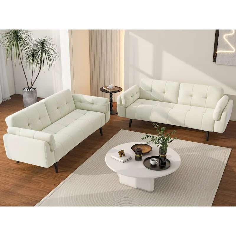 2Set Futon Convertible Sofa Bed Adjustable Reclining Sleeper