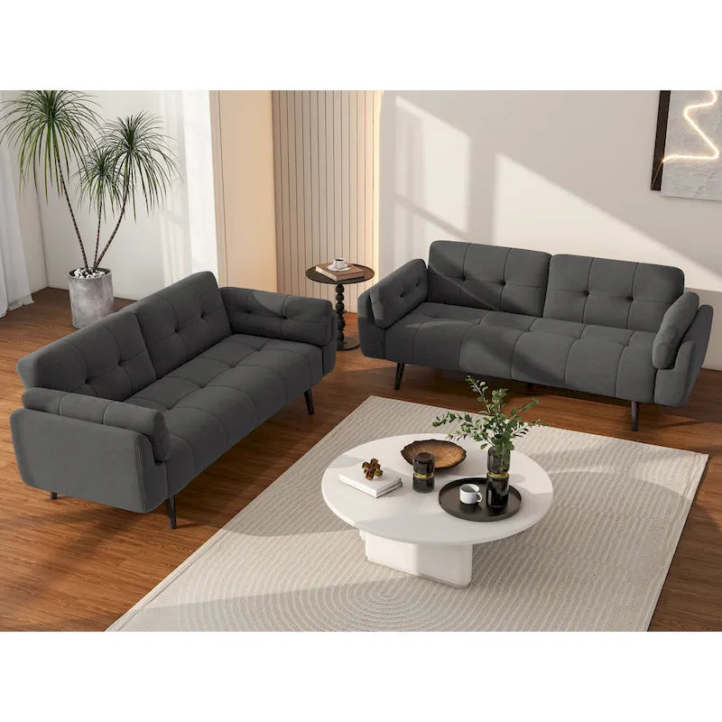 2Set Futon Convertible Sofa Bed Adjustable Reclining Sleeper