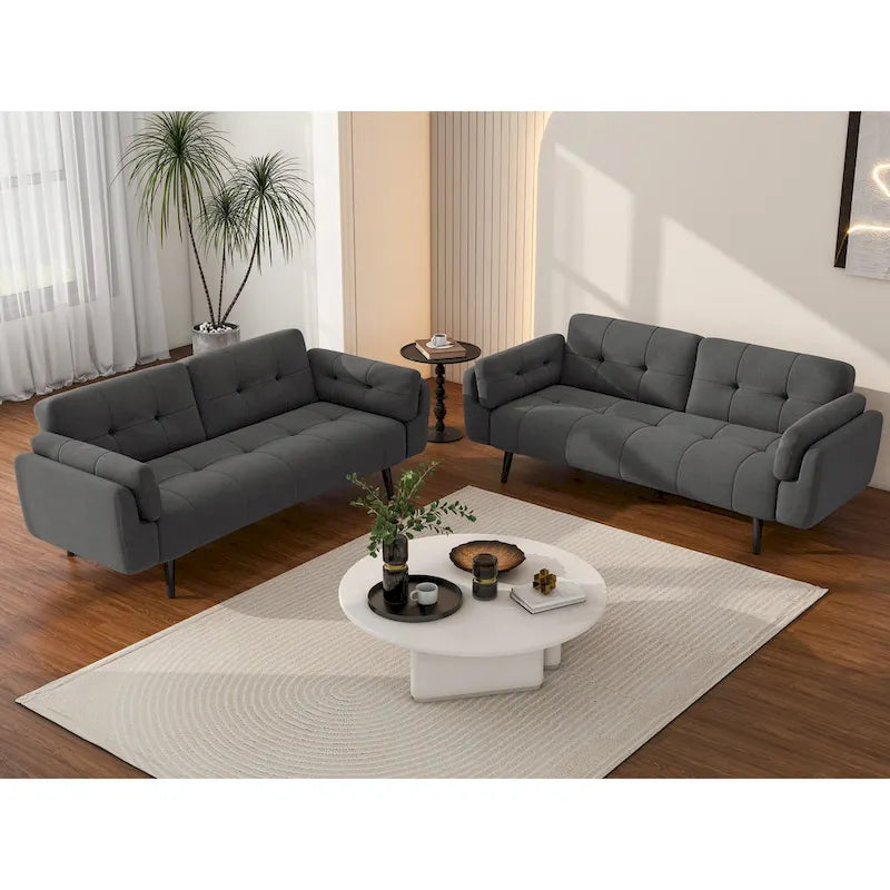 2Set Futon Convertible Sofa Bed Adjustable Reclining Sleeper
