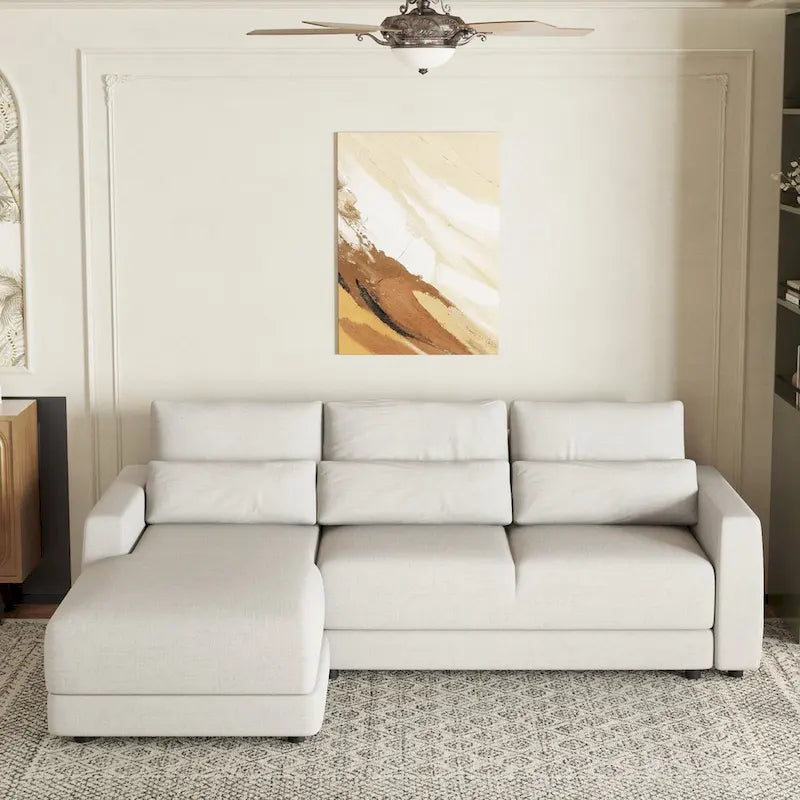 L-shaped Modular Sectional Sofa with Removable Back Cushions and 3 Pillows