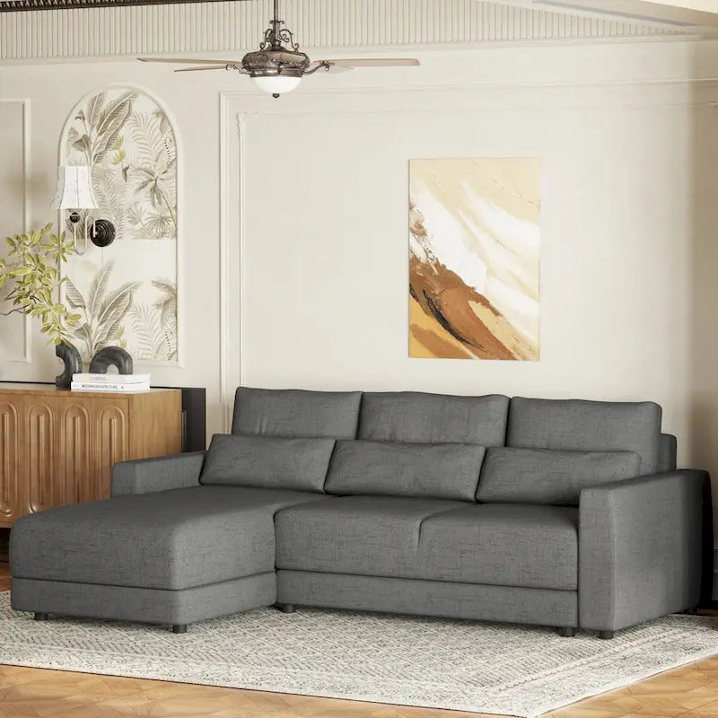 L-shaped Modular Sectional Sofa with Removable Back Cushions and 3 Pillows