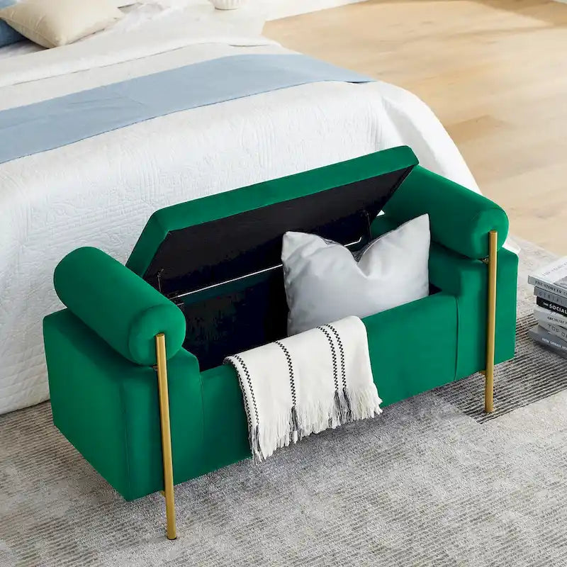 GEITIN Upholstered Velvet Storage Bench with Cylindrical Arms