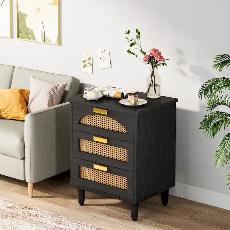 20-Inch Night Stand, 3-Drawer Wood Bedside Table Storage Cabinet for Bedroom, Green