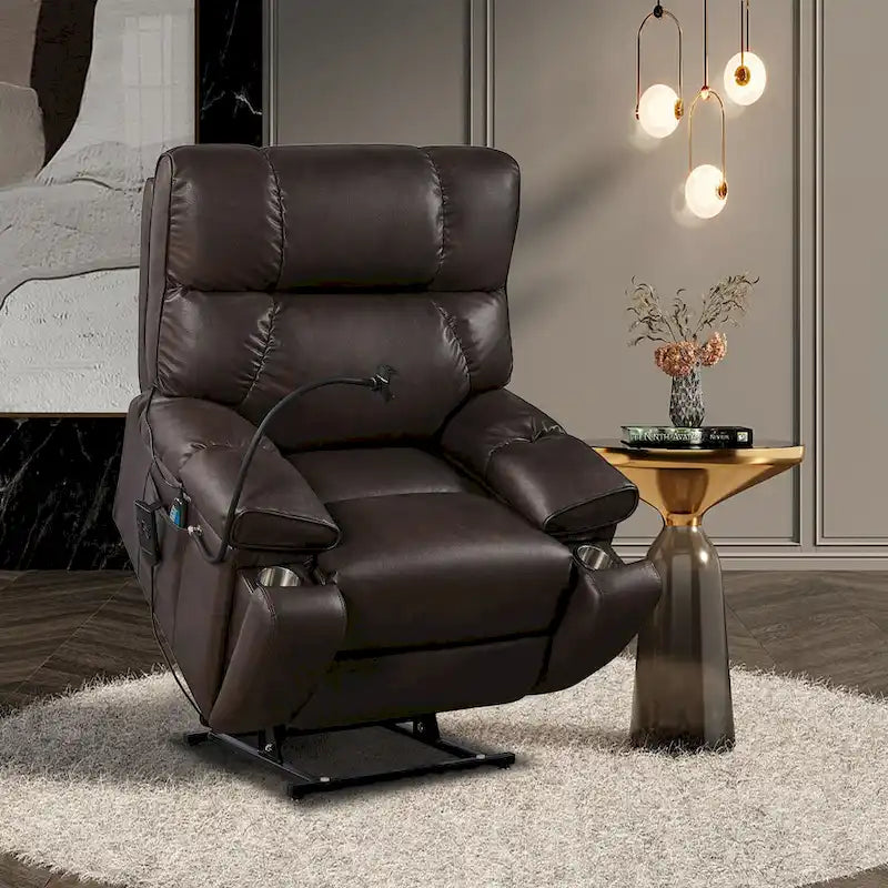 Recliner Chair with Phone Holder,Electric Power Lift with 2 Motors Massage and Heat for Elderly,2 Side Pockets,Cup Holders