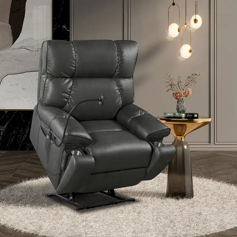 Recliner Chair with Phone Holder,Electric Power Lift with 2 Motors Massage and Heat for Elderly,2 Side Pockets,Cup Holders