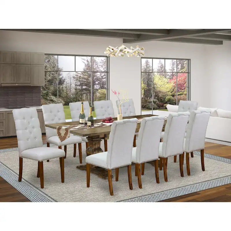East West Furniture 11 Piece Kitchen Table Set- a Dining Table and 10 Linen Fabric Parson Chairs(Finish Options)