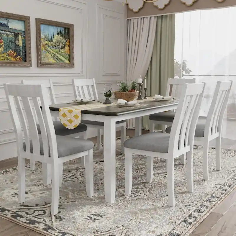 7-Piece Dining Table Set with Extendable Table and 6 Upholstered Chairs