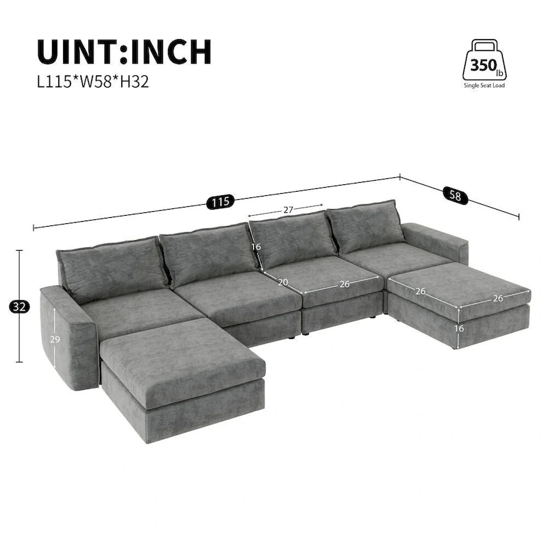 U Shaped Reversible Sectional Sofa with Ottoman
