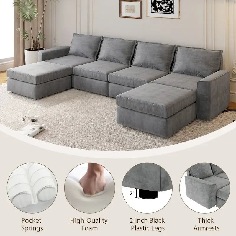 U Shaped Reversible Sectional Sofa with Ottoman