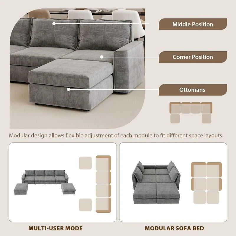U Shaped Reversible Sectional Sofa with Ottoman