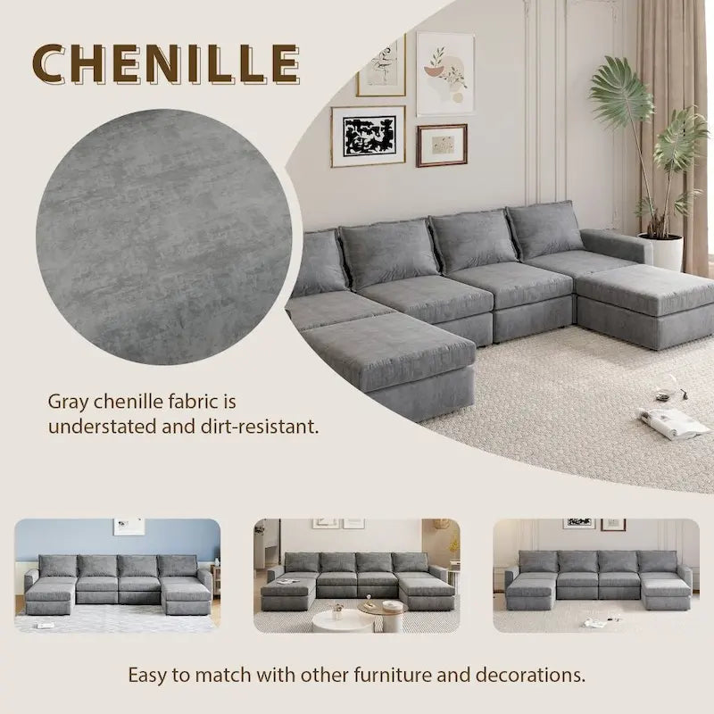 U Shaped Reversible Sectional Sofa with Ottoman