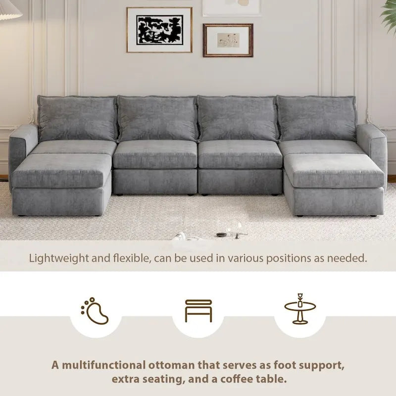 U Shaped Reversible Sectional Sofa with Ottoman