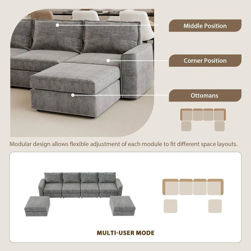 U Shaped Reversible Sectional Sofa with Ottoman