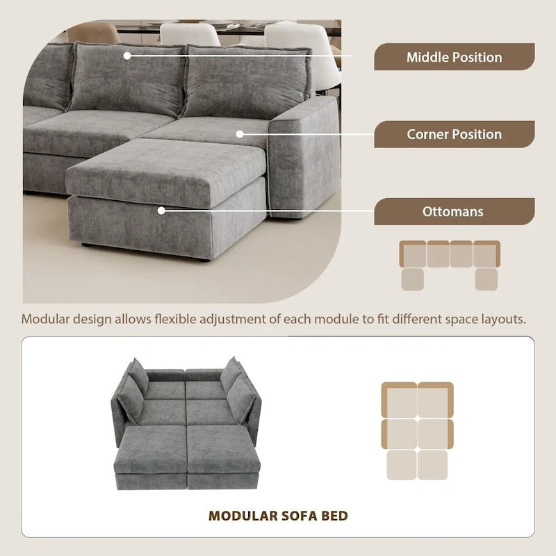 U Shaped Reversible Sectional Sofa with Ottoman