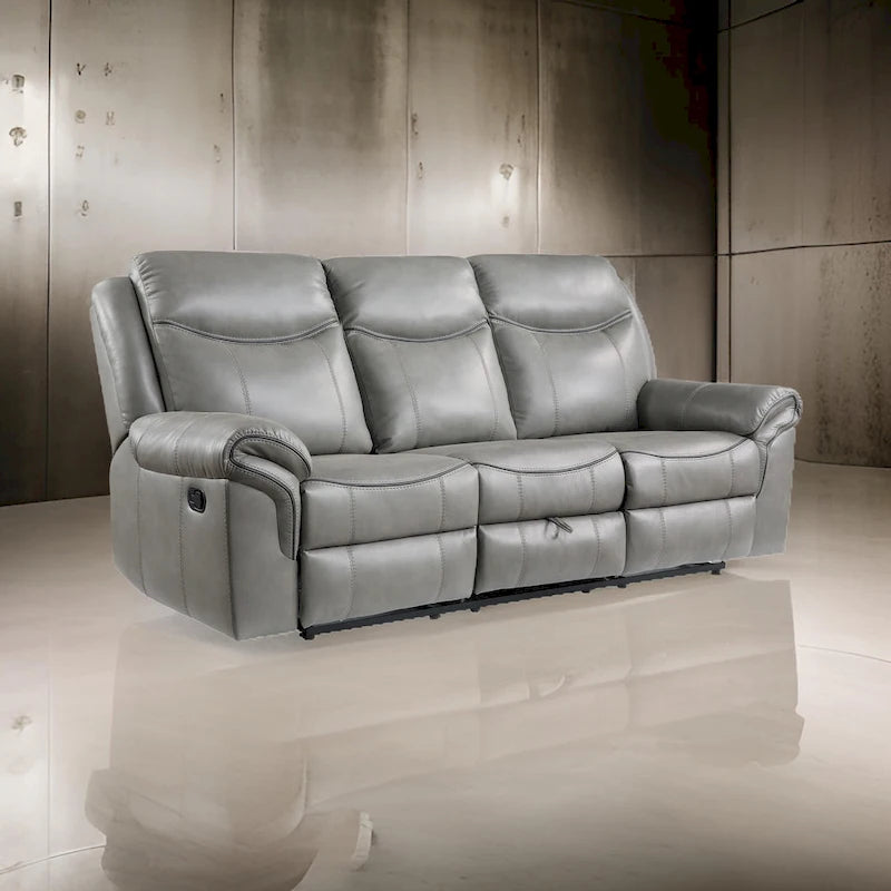 Max 80 Inch Dual Manual Recliner Sofa, Cupholders, USB, Gray Faux Leather