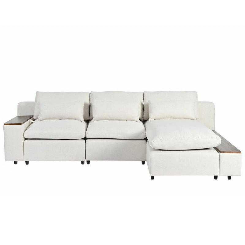 Beige L-Shaped Modular Sectional Sofa with Removable Back Cushions, 3 Pillows, and Storage Spaces
