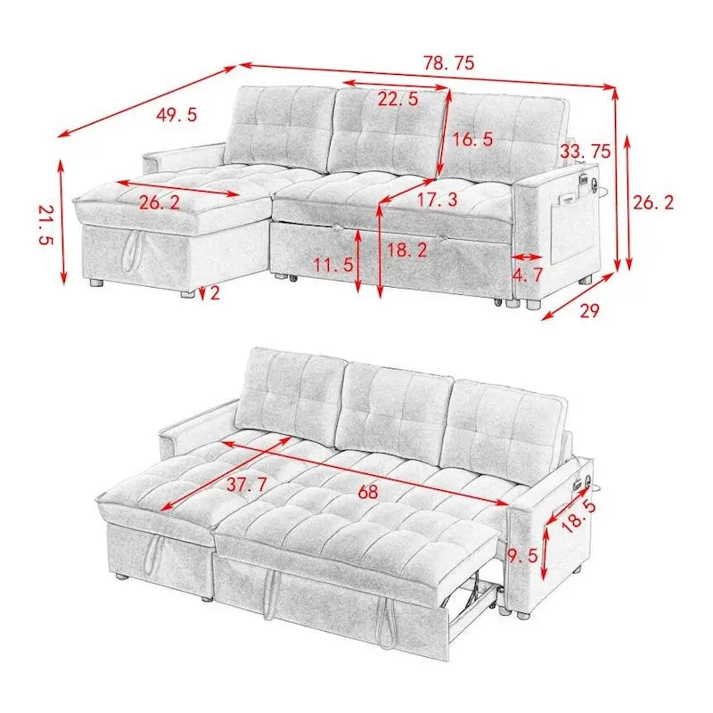 L-Shaped Sectional Sofa with Reclining Storage