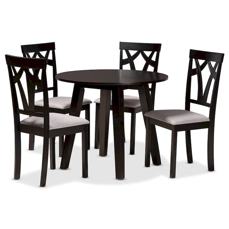 Derya Modern Transitional 5-Piece Wood Dining Set-Grey/Dark Brown