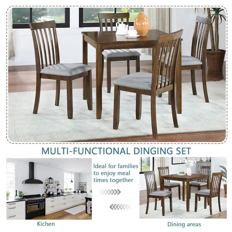 Wooden Dining Rectangular Table set for 4,Kitchen Dining Table for Small Space,Walnut