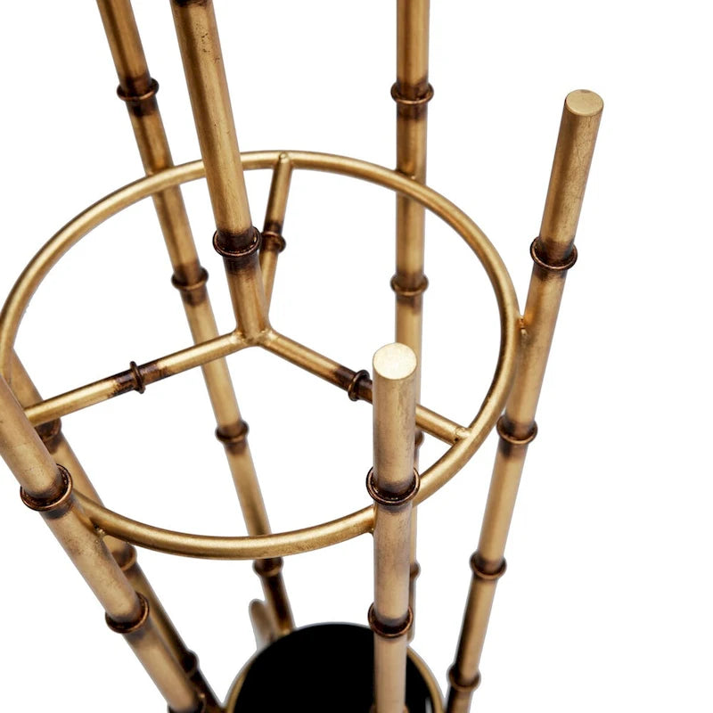 Antique Gold Iron Bamboo Umbrella Stand Angled - 12.5x12.5x35