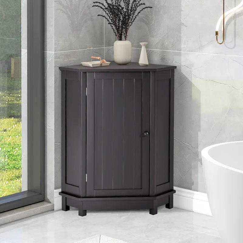 Bathroom Cabinet Triangle Corner Storage Cabinet with Shelf Modern Style - 17.5 L x 17.5 W x 31.4 H
