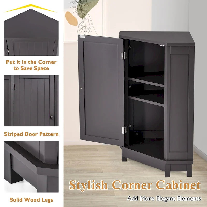 Bathroom Cabinet Triangle Corner Storage Cabinet with Shelf Modern Style - 17.5 L x 17.5 W x 31.4 H
